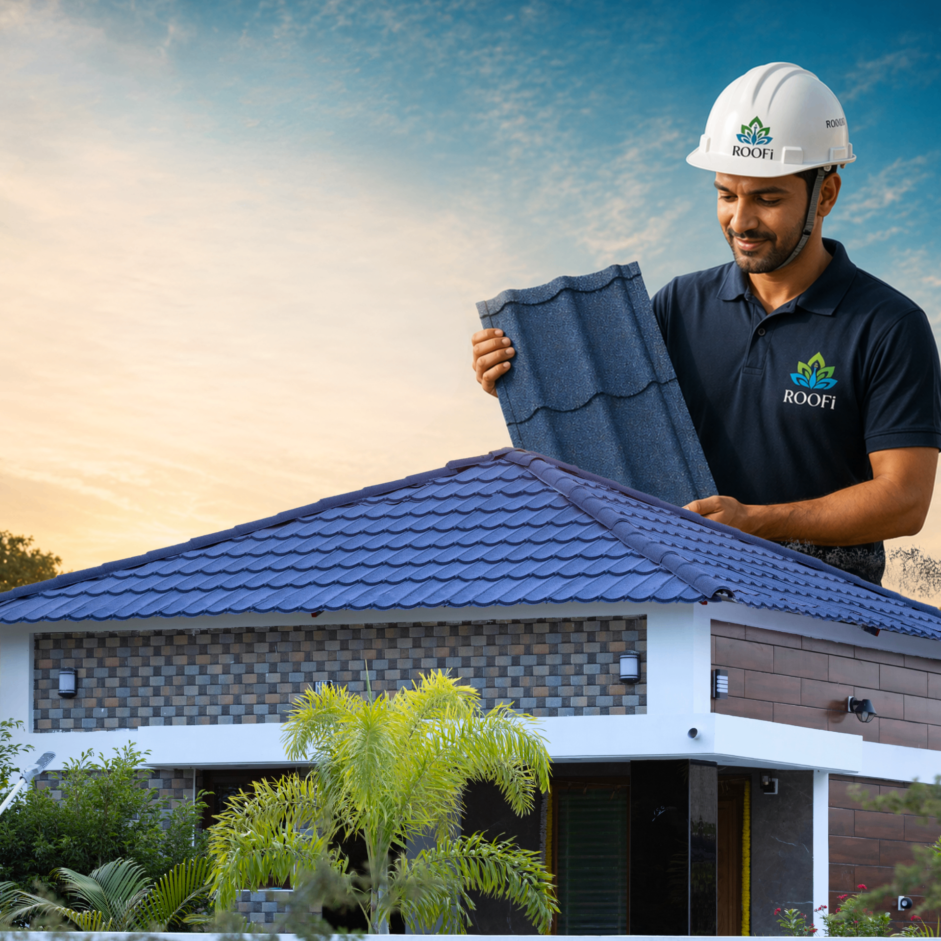 Luxury Indian villa with premium ROOFi stone coated metal roofing tiles